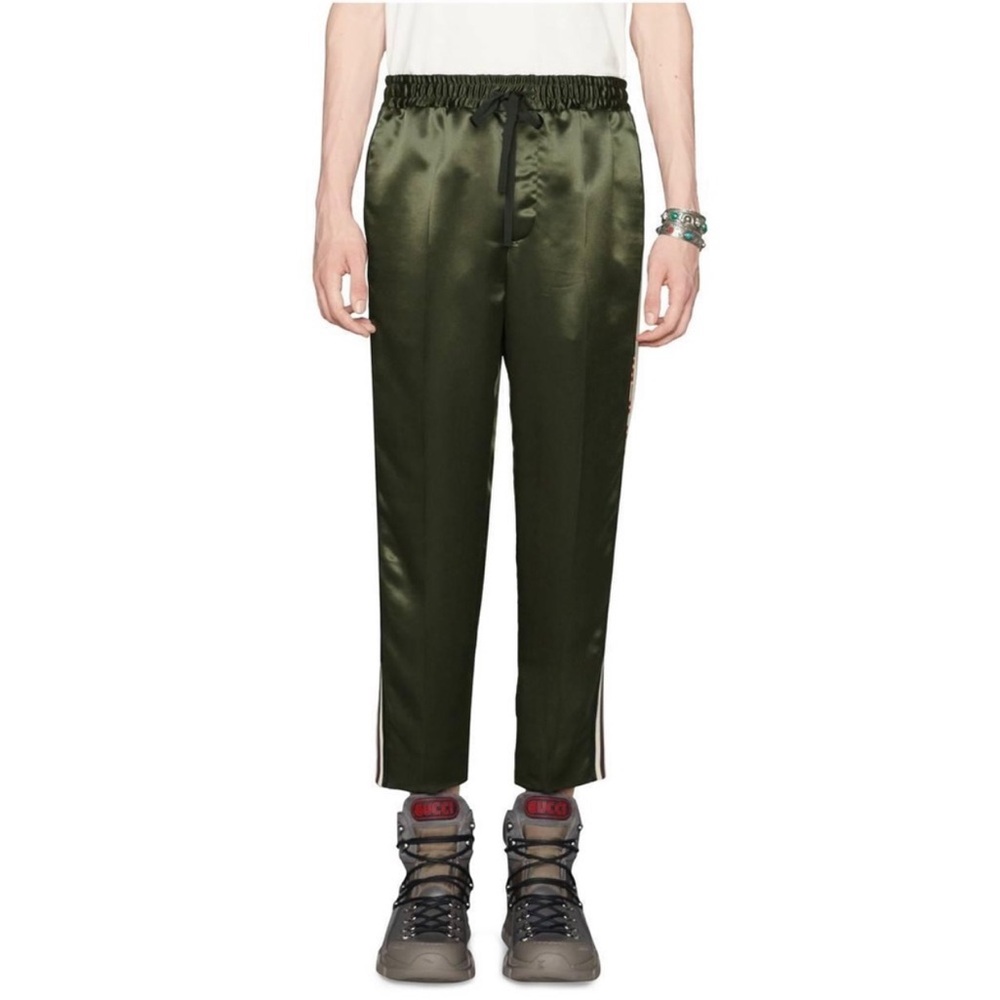 GUCCI MENS ACETATE SILK JOGGING STRIPE GREEN PANTS SIZE 52 EU - Picture 2 of 10